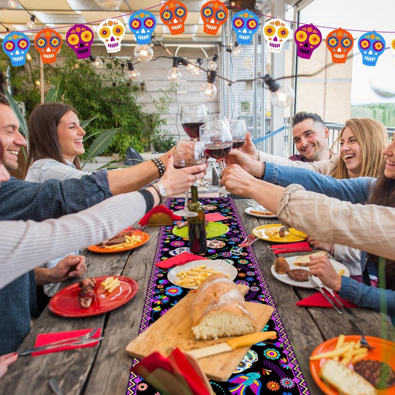 Mexican Fiesta Table Runner Fifth of May Sugar Skull Linen