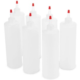 Back of House, Ltd. 7 pack Clear Squeeze Bottles with Lids 16 oz for Condiments Sauces Dressings