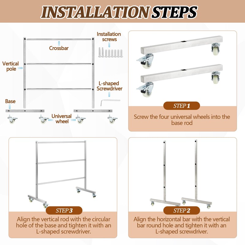 DoubleFill 3 Tier Universal Clothing Hanger Storage Rack Stainless Steel