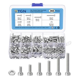 DTGN 360Pcs M3 Metric Screw Assortment, Bolts and Nuts Kit, 304 Stainless Steel M3x6/8/10/12/16/20mm Hex Socket Head Cap Screws Bolt Set for 3D Printing DIY