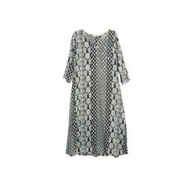 LA CERA Women's Plus Size Cotton Caftan Dress, Side Pockets 3/4 Sleeve, Notched V Neckline Black