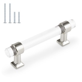 10 Pack Orger Cabinet Handles for Kitchen Cabinets and Cupboards 3-1/2 Inch Hole Center Cabinet Pulls Clear Acrylic Drawer Pulls with Silver Chrome Finish Base