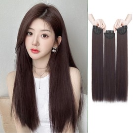 Limakara 3-Piece Set of 3 Clip-on Straight, Long, 19.7 inches (50 cm), Extension, One Touch, Easy Installation, Volume Up, Matte Fiber, Everyday Use, Heat Resistant, Natural Fashion, Partial Wig, Hair