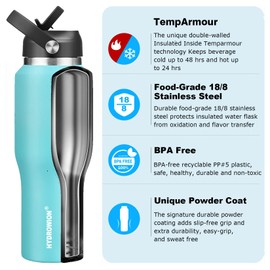 HYDROWION Stainless Steel Water Bottles,Insulated Water Bottle 40 oz (Cold 48 hrs, Hot 24 hrs), Water Tumbler with Leak Proof Straw Lid, Spout Lid and Flex Cap,Double Wall Travel Tumbler Cup, Mint