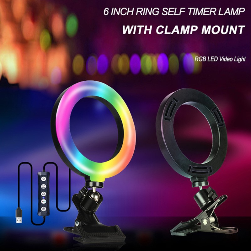 6inches RGB LEDs Selfie Ring Light with Clamp USB Operated