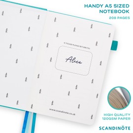 Scandinote A5 Bullet Dotted Journal - Teal, 208 Pages, 120gsm Paper, Vegan Leather Cover, 3 Bookmarks, Pen Loop, Pocket, Index, 180° Lay-Flat, 5mm dot Grid for Bullet Journaling & Planning