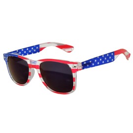 OWL American Flag Sunglasses, Transparent Frame Patriotic July 4th UV Protected Smoke Lens, USA Sun Glasses