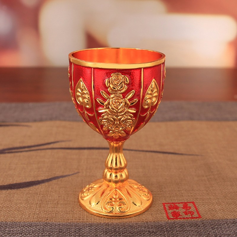 Gold Chalice 4 Inch High Zinc Alloy Retro Embossed Flower