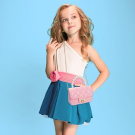 LJCTULY Kids Purses for Girls, Pink Purse with Pearl Handle, Toddler Heart Crossbody Bags, Kids Handbag with Chain Strap, Birthday Gifts for Girls