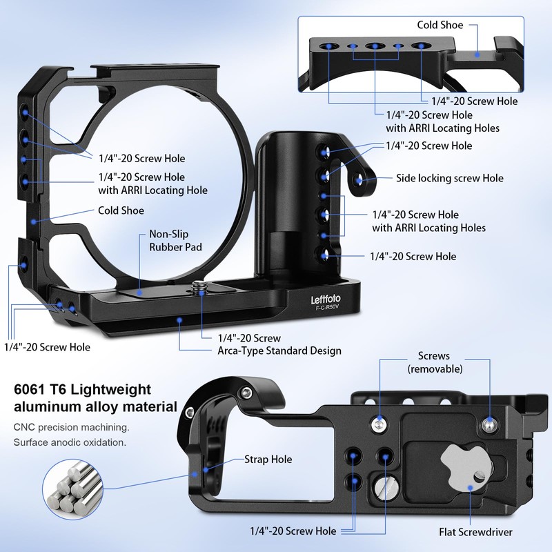 Leftfoto R50V Camera Cage for Canon R50V with Handle Grip