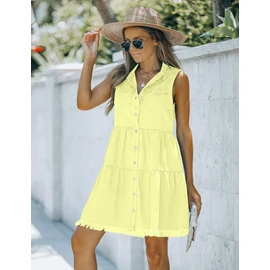 Luvamia Summer Dresses for Women - Denim Dress in Lime Yellow, Size 12 to 14