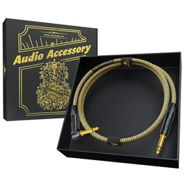 AA AUDIO ACCESSORY Gold Series Right Angle Guitar Cable 3.3ft (Gold-Plated Neutrik Connectors) 16 AWG &Conductive PVC, Kevlar Reinforced Braided 1/4 Instrument Cord for Electric Amp Bass,100% Shielded