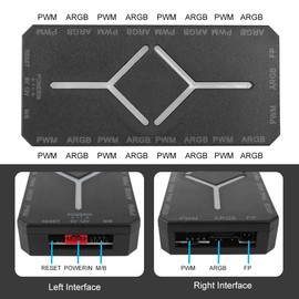 ARGB PWM Fan Hub, Addressable 5V-3PIN 2-in-1 RGB Computer PC Case Fan Hub 1 to 9 Ports Magnetic Splitter with Remote SATA Power Supply, Power Off Memory, Black