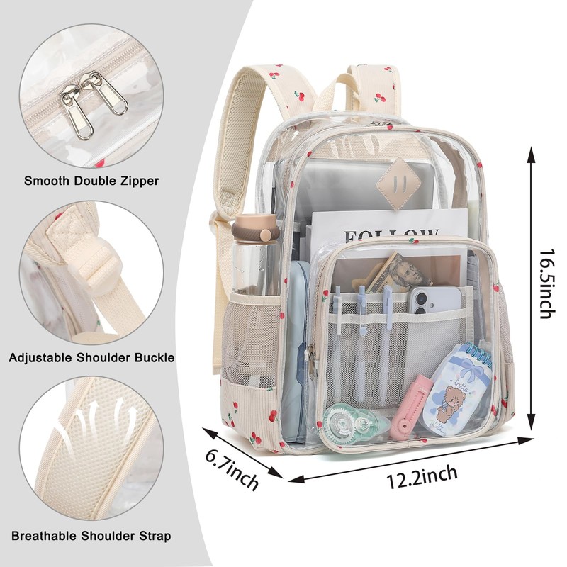 Xunteny Clear Backpack for Girls Women School Bookbag Heavy Duty