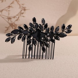 Teyglen Black Crystal Bride Wedding Hair Comb Vintage Square Rhinestone Hair Piece Full Rhinestone Wedding Hair Accessories for Women Bridal Side Comb(Silver-black)