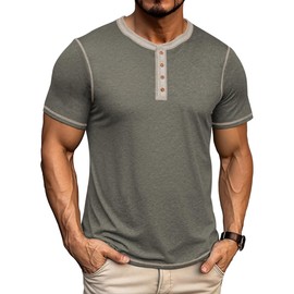 Aimeilgot Mens Henley Short Sleeve Shirts Casual Washed Vintage T-Shirts Front Placket Button Cotton Basic Tees Vg Dark Grey, X-Large