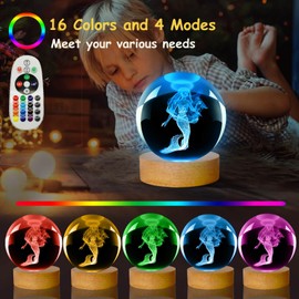 LINSINA Mermaid Lamp, 3.15in 16 Colors Crystal Ball Night Light with Wooden Base and Remote Control, Birthday Gift and Mermaid Gifts for Women Men Kids (Mermaid)