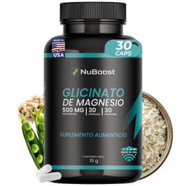 Nuboost Glicinato de Magnesio 500 mg - 30 Cápsulas - Magnesio Alta Absorción - Hecho en USA, Certificado GMP y Sin OMG (30)