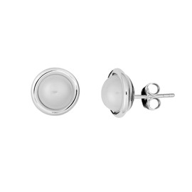 Silverly Women's 925 Sterling Silver 12 mm Round Cream Freshwater Pearl Vintage Style Stud Earrings