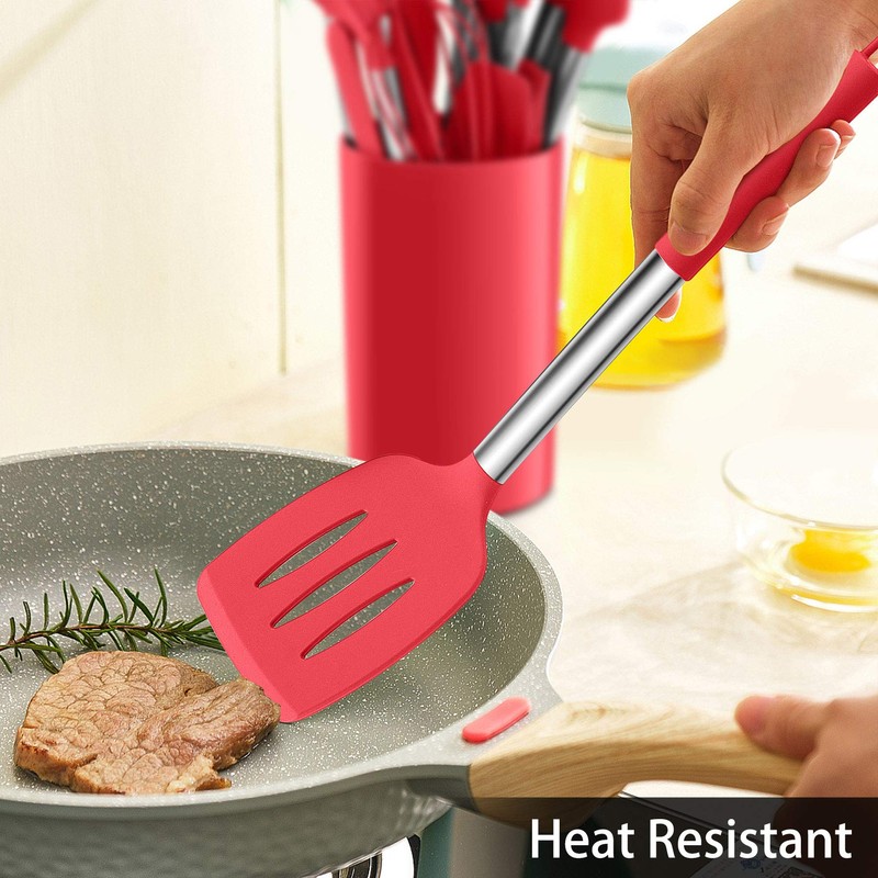 LIANYU 15-Piece Cooking Kitchen Utensils Set with Holder, Silicone Kitchen