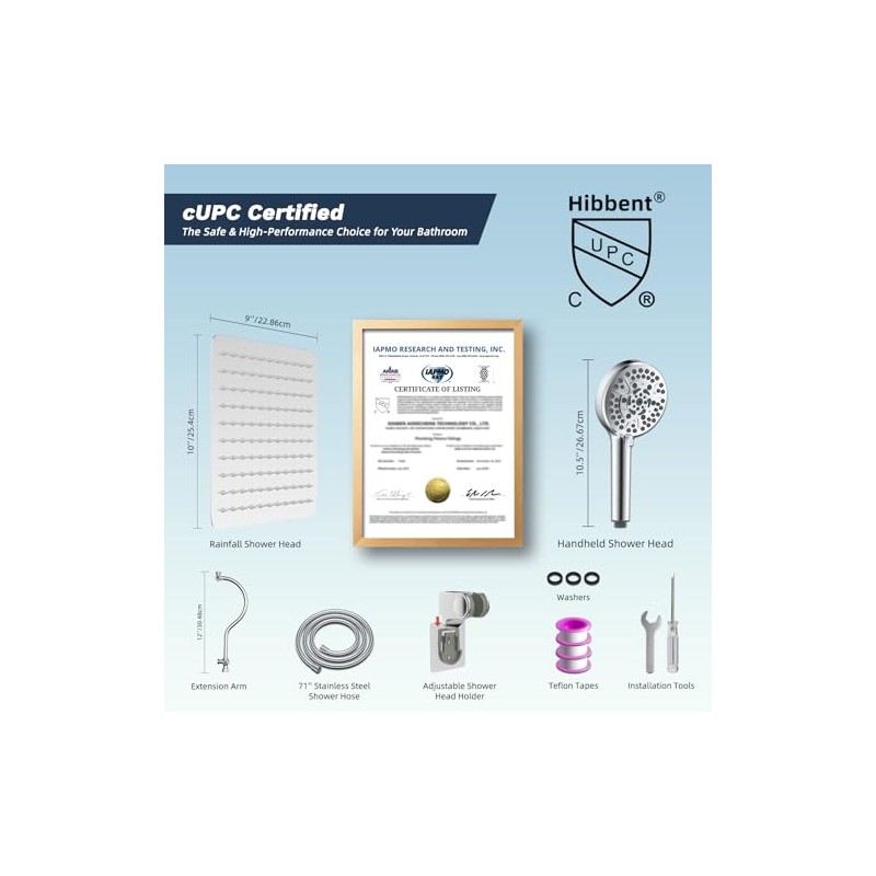 Hibbent - Cabezal de ducha con certificación CUPC, cabezal de