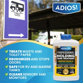 ADIOS! RV Holding Tank Treatment and Deodorizer - Digests Waste, Tissue, Paper for Gray and Black Tanks - 1 Gallon (128oz)