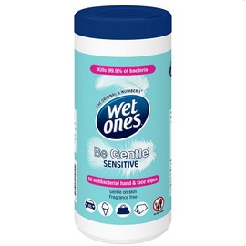 Wet Ones Be Gentle Sensitive Antibacterial Hand & Face 50 Wipes