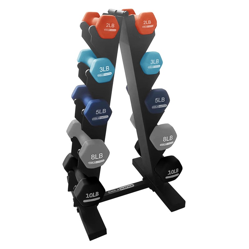 HolaHatha Neoprene Dumbbell Weights Set with Rack, Home Gym Equipment,