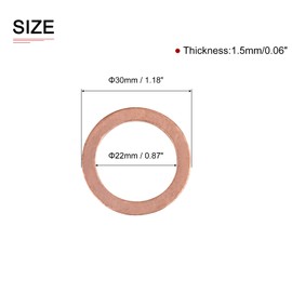 DTGN 22mmx30mmx1.5mm(IDxODxT) Flat Copper Sealing Washers - 2Pack - Good for Industrial Machinery M22 Screws - Copper Flat Ring Gaskets