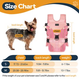 Pet Dog Front Carrier Backpacks, Legs Out Easy-fit Dog Front Carrier for Small Medium Dogs, Adjustable Hands Free Pet Chest Carrier for Hiking Cycling (S, Pink)