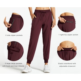 Libin Women's Travel Pants Outdoor Hiking Camping Golf Fishing Climbing Hunting Safari Trousers Joggers, Wine Red S