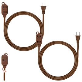 [UL Listed] 4 Feet Brown Extension Cord, 3 Outlet, 2 Prong, 16 Gauge Cable, 3 Receptacle Cube Tap, Indoor use, (2 Pack) - by Revpex