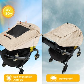 WD&CD Buggy Sun Shade Universal Pram Sunshade Sun Cover for Strollers Pushchairs UV Protection Water Resistant Easy to Install, Khaki