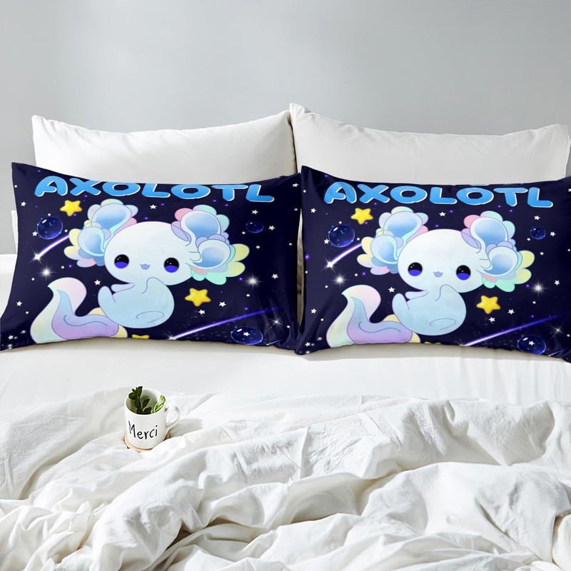 Homemissing Galaxy Axolotl Bed Sheet Set Cute Axolotl Bedding Set