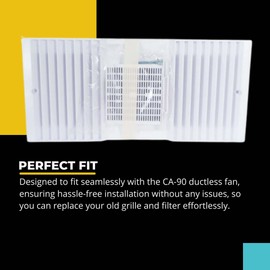 LPS Lowpricesupply Replacement Grille for CA-90 Ductless Fan with Refillable Unscented Filter Cartridge - White - Metal and Plastic - Modern Minimalist - Compatible with Ductless Air Conditioner