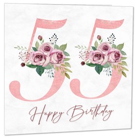 55th Birthday Card for Women - Floral 55th Birthday Cards for 55 year old woman fifty five fifty fifth Ladies Nan Grandma Mum Aunt Sister Mum Friend