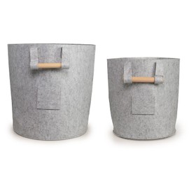 Set of 2 - Large & Medium - Recycled PET Felt Baskets, Multifunctional Laundry Hamper & Storage Organizer With Wooden Handles