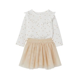 VERTBAUDET Girls' Baby Set: Shirt with Stars and Shiny Skirt Gold 74