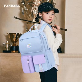 FANDARE Children's Backpack School Bags Boys Girls School Backpack Kids School Bag for 3-6 Class Students Outdoor Travel Daypacks Nursery Bag Backpack Waterproof Nylon, Blue Purple, Casual