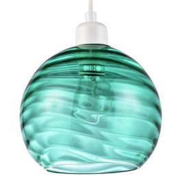 Modern Designer Emerald Green Circular Ribbed Glass Non Electric Pendant Lamp Shade | 40w Maximum | 20cm Diameter | Spherical Shape Wavy Design by Happy Homewares