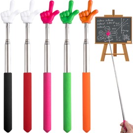 PAGOW PAGOW 5 Pcs Retractable Teacher Pointer Sticks, Colorful Hand Pointer Stick, Student Finger Pointing Sticks, Extendable School Supplies for Reading, Classroom (Orange+Red+Black+Green+Pink)