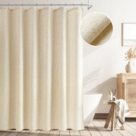 Naturoom 84 Inch Linen Shower Curtain, Extra Long Weighted Thick Fabric Bath Shower Curtain Set with Hooks, XLong Tall Country Farmhouse Beige Cloth Shower Curtains for Bathroom, 72x84，Cream Beige