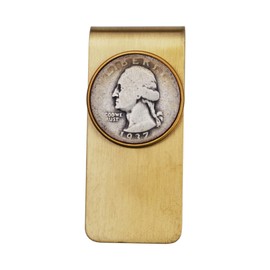 US 1937 Washington Quarter 90% Silver 25 Cent Coin Solid Brass Money Clip New - High Quality - Original Color without Any Plating