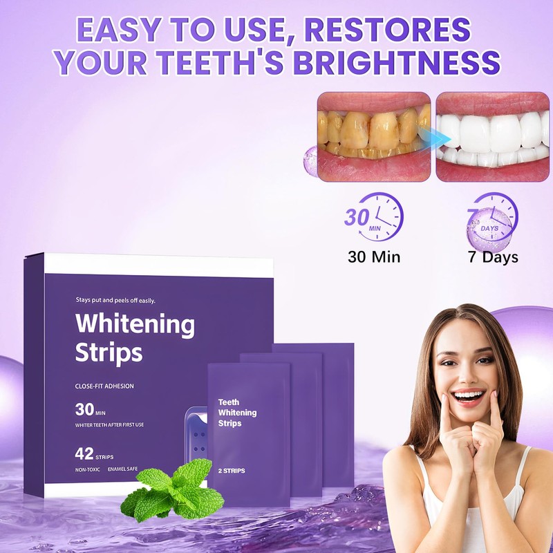 Purple Teeth Whitening Strips（42 Strips） Purple Whitening Strips, Enamel Safe