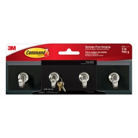 Command Key Rail, Holds up to 2 lb, 8-inch Rail with 4 Key Hooks and 6 Command Strips, Slate, Removable Key Hooks for Entryway or Hallway, Hang Keys, Hats, Dog Leashes, and Accessories
