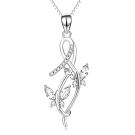 AOBOCO White Butterfly Necklace 925 Sterling Silver Infinity Pendant Necklace with Simulated April Birthstone Crystals, Anniversary Birthday Jewelry for Women