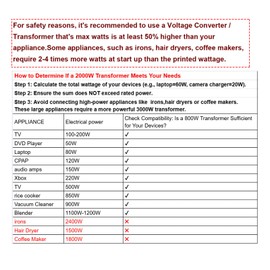 Yinleader 110V to 220V Voltage Converter Transformer 2000W Step Up/Down 110/120 Volt - 220/240 Volt Converter