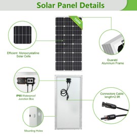 ECO-WORTHY 100 Watt Solar Panel 12 Volt Monocrystalline Solar Panel High Efficiency Module RV Marine Boat Caravan Off Grid