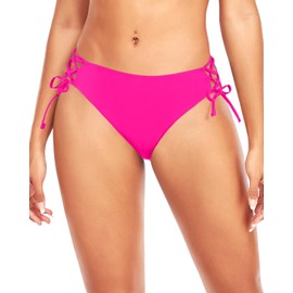 Zmart Women Low Waisted Bikini Bottoms - String Tie Side Bathing Suit Moderate Coverage Swim Bottom Hot Pink M