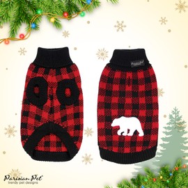 Parisian Pet Dog Sweaters - Pullover, Turtleneck Buffalo Checkered Sweater - Polar Bear Cable Knit Dog Christmas Outfit - Fall, Winter Dog Clothes - Flexible Dog Sweater for Large Dogs - 2XL
